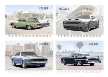 A2 Wandkalender 2024 mit Motiven von US-Cars